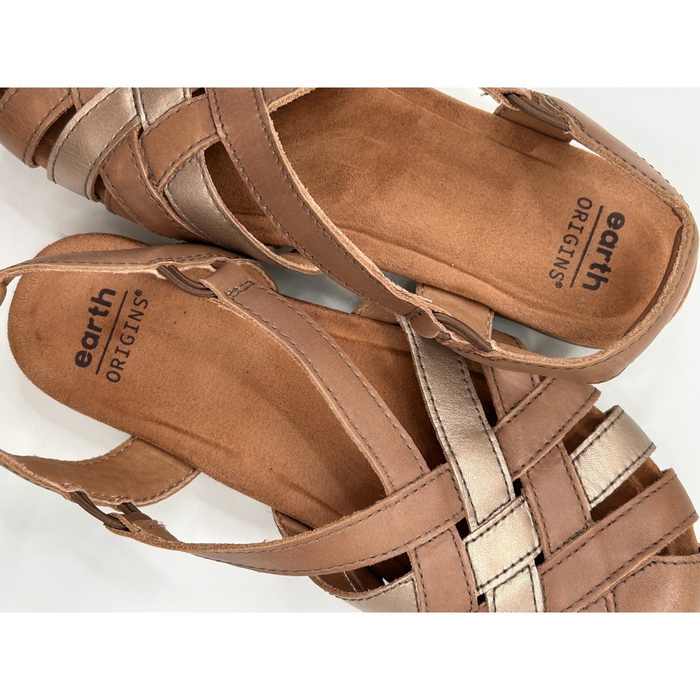 Earth Origins Leather Woven Slingback Sandals Brown Bronze Comfort Shoes - Picture 7 of 9